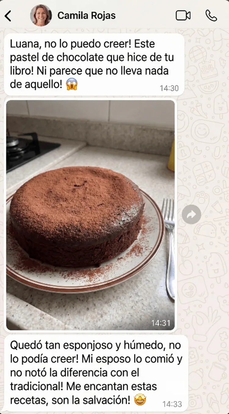 Mensaje de Camila Rojas sobre el pastel de chocolate