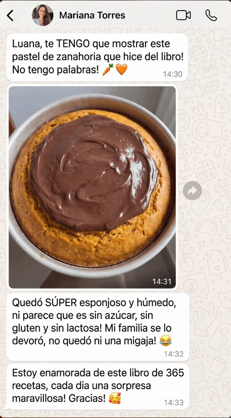 Mensaje de Mariana Torres sobre el pastel de zanahoria
